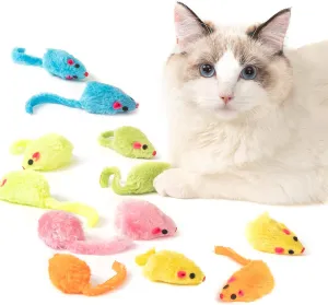 12PCS Rattle Cat Mouse Toys also Prefilled Catnip, 2.36 Mice Body Size, Faux Fur Cat Mice Toys with Plastic Body, Interactive Catnip Toys for Indoor Cats Play Fetch