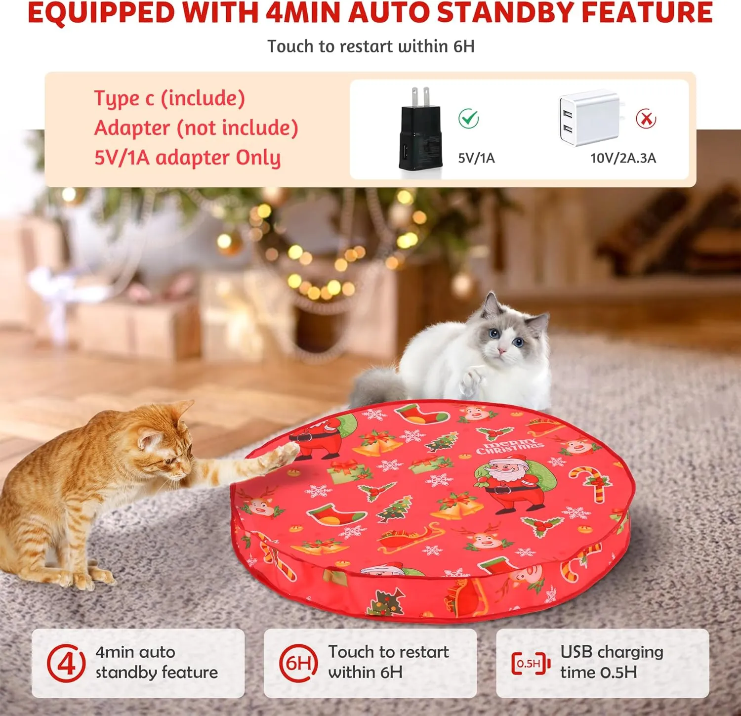 2 in 1 Christmas Interactive Cat Toys for Bored Indoor Adult Cats,Motion Activated Automatic Hide and Seek Cat Mat Toy,Self Play Cat Toys,Cat Stimulation Toys for Indoor Cats,Moving