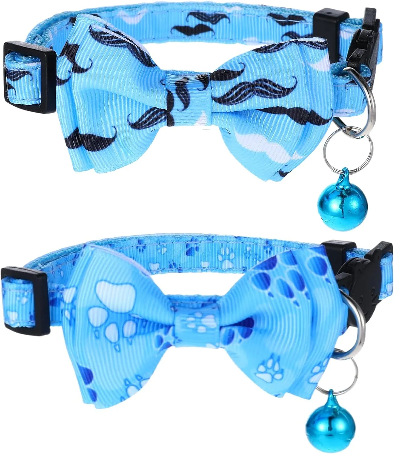 2 Pack Kitten Collar with Bell Breakaway Cat Collars with Removable Bow Tie Safety Buckle Kitten Collars 7.8-12 Inch Adjustable Pet Collar for Boy Cats (Blue)