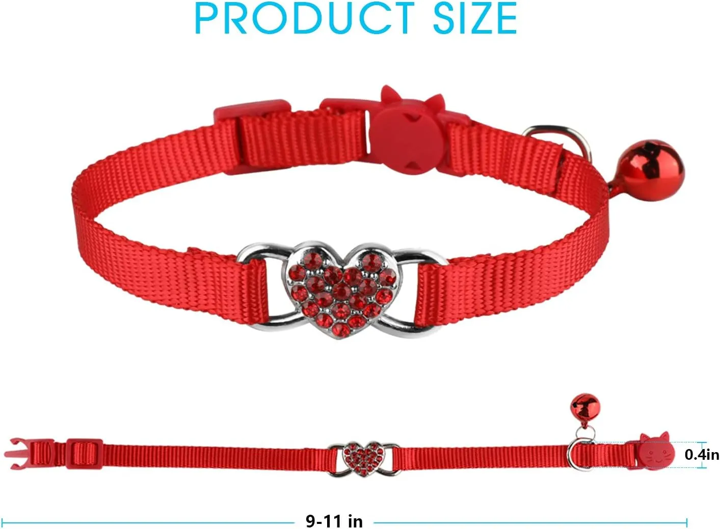 2 Pcs Cat Collars Heart Bling Breakaway with Bell Nylon Adjustable for Kitty (red Purple)