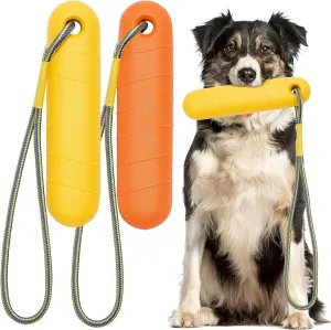 2 Pcs Dog Pool Float Toy with Throw Rope 8.66 x 2 Inch Dog Bumpers for Water Retrieving Puppy Training Chew Toys for Hunting Training Pool Outdoor (Yellow, Orange)