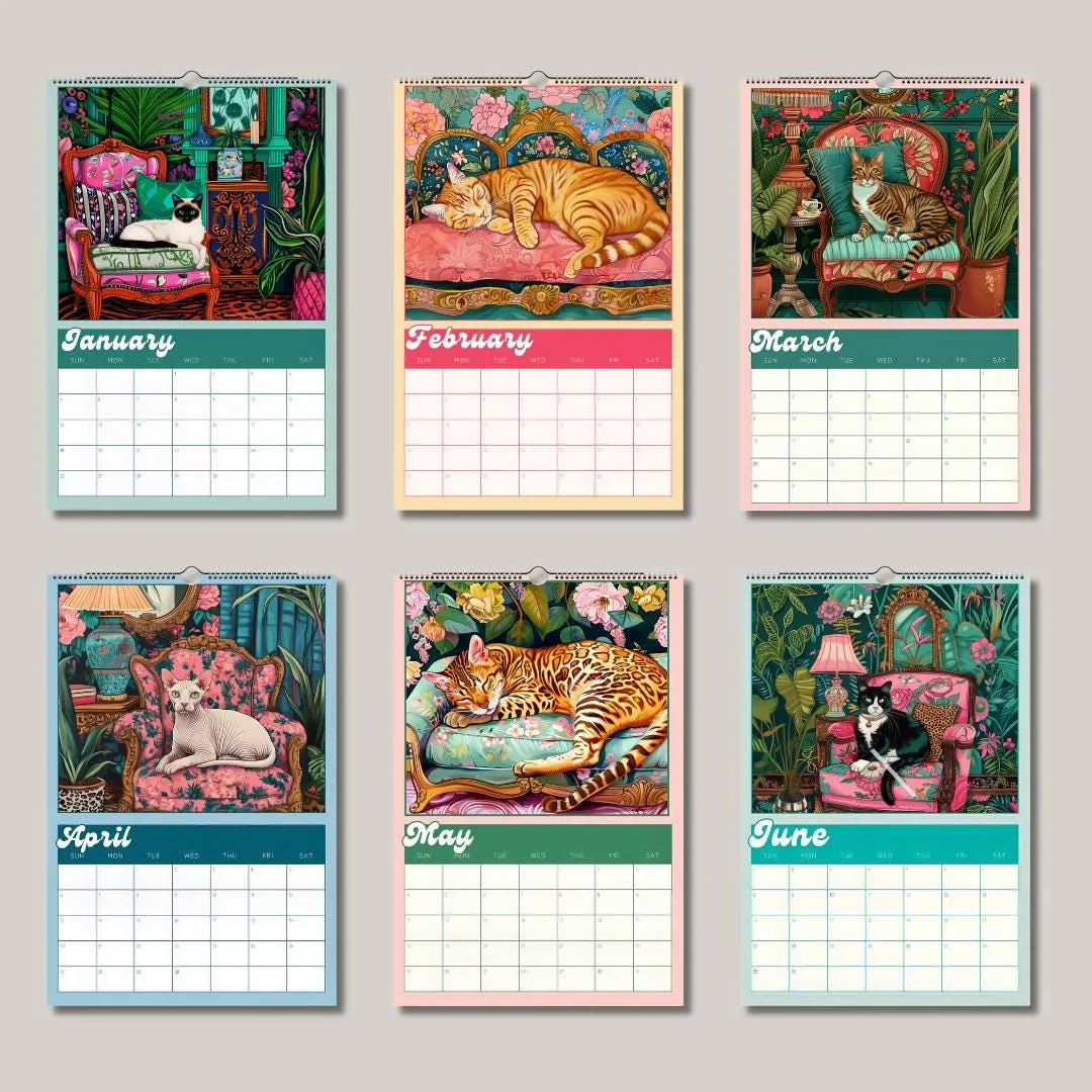 2025 Maximalist Cat Calendar | Cats in Stunning Rooms | 2025 Wall Calendar | Luxury Cat Decor | Whimsical Cat Gfit
