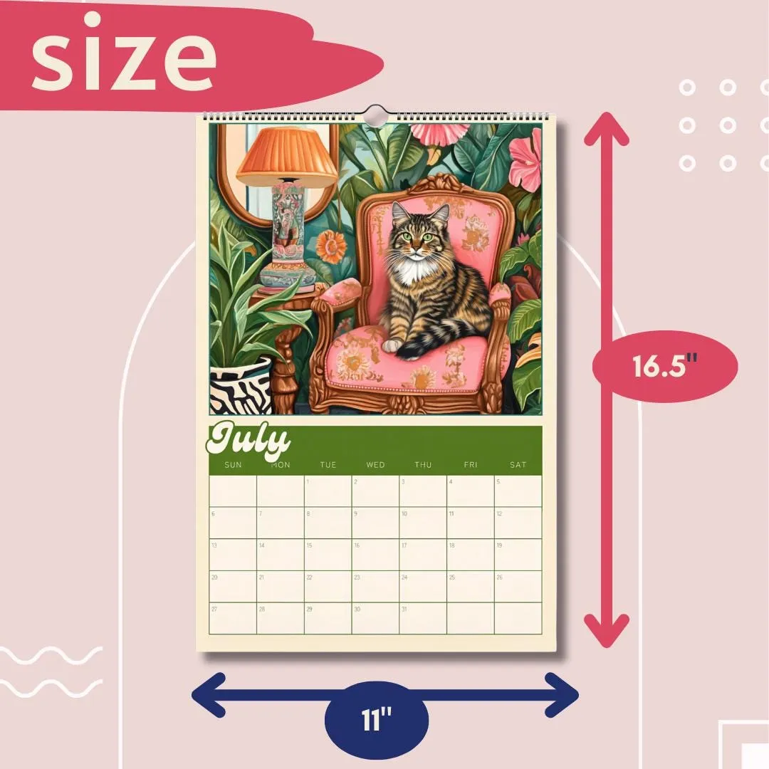 2025 Maximalist Cat Calendar | Cats in Stunning Rooms | 2025 Wall Calendar | Luxury Cat Decor | Whimsical Cat Gfit