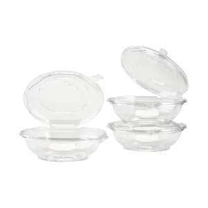 [240 sets] 16 oz Disposable Tamper Resistant Hinged Salad Bowls | PET