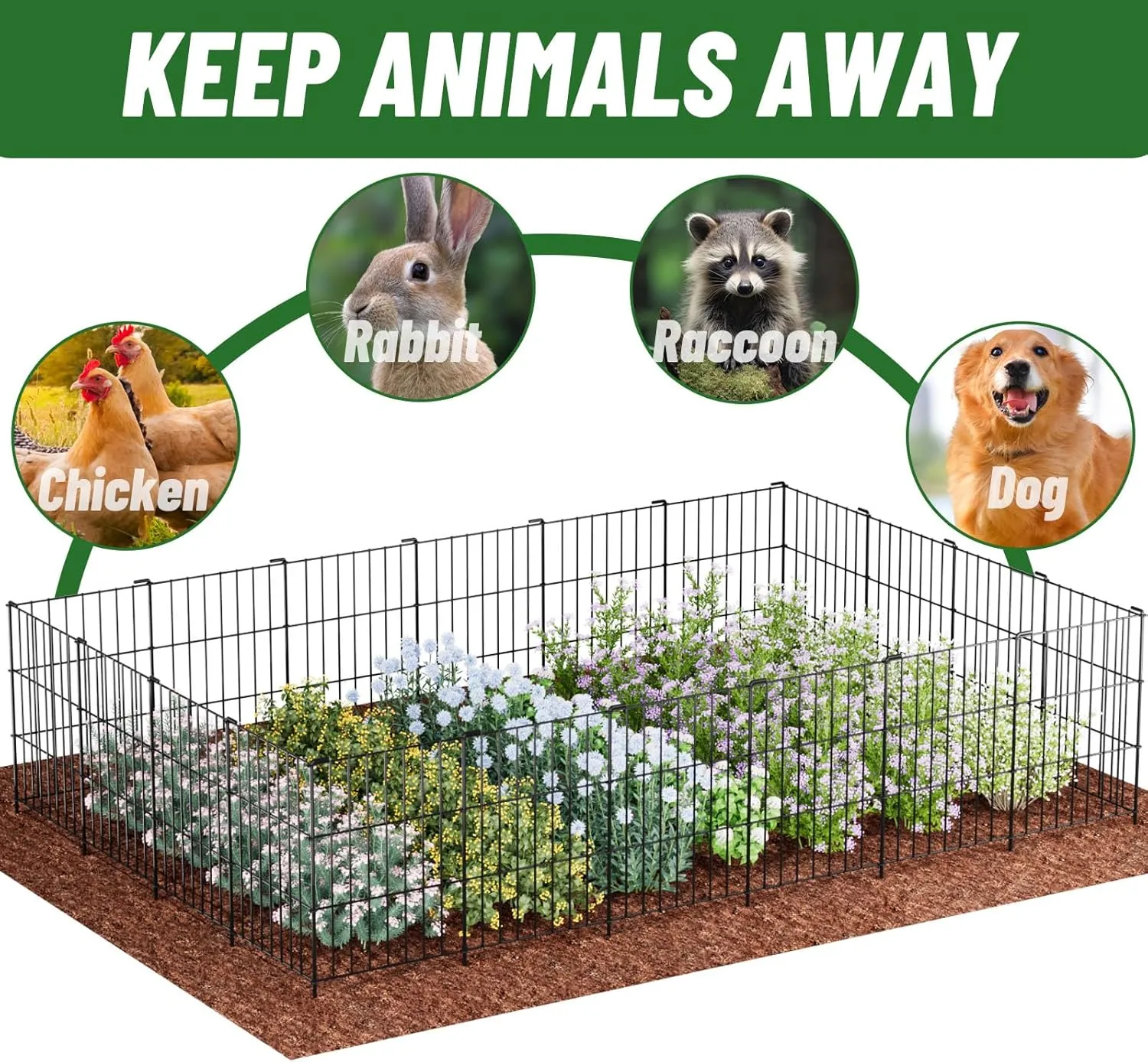 25 Panels Animal Barrier Fence - No Dig Rustproof Metal Garden Fencing, 17in H x 27ft L, Decorative Outdoor Fence for Rabbits Dogs, Durable Protection for Flower Beds and Patios