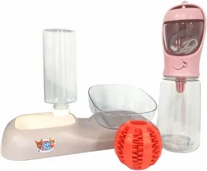 3 Set Automatic Dog Food and Water Dispenser Set  Large Gravity Feeder & Refillable Water Bowl, 1-Gallon Capacity, Durable Pet Feeding Station for Dogs & Cats