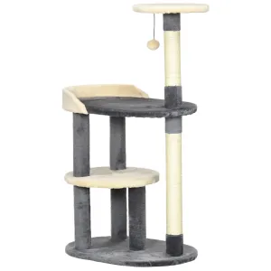 3-Tier Cat Tree with Sisal Posts and Height 105cm, Grey