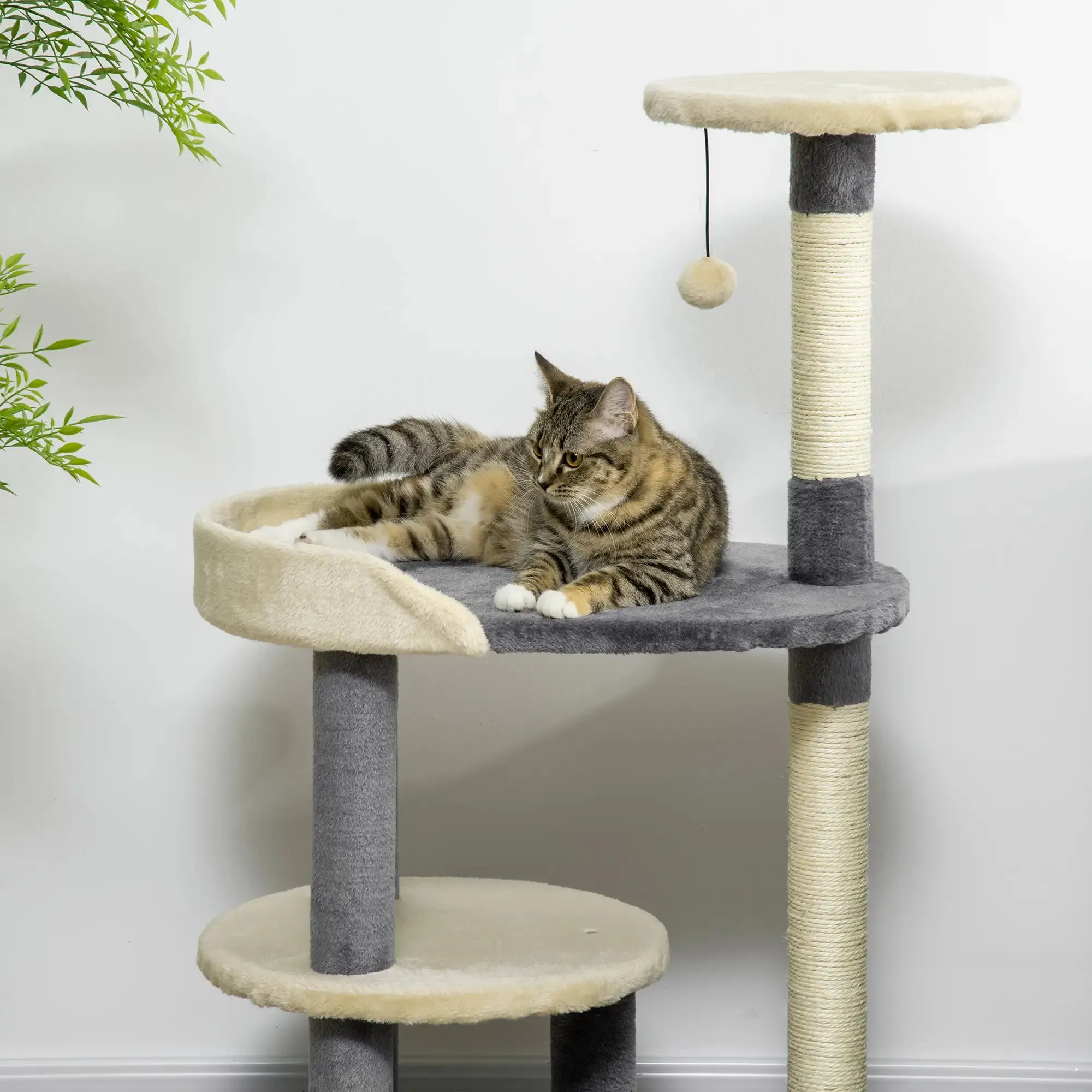 3-Tier Cat Tree with Sisal Posts and Height 105cm, Grey