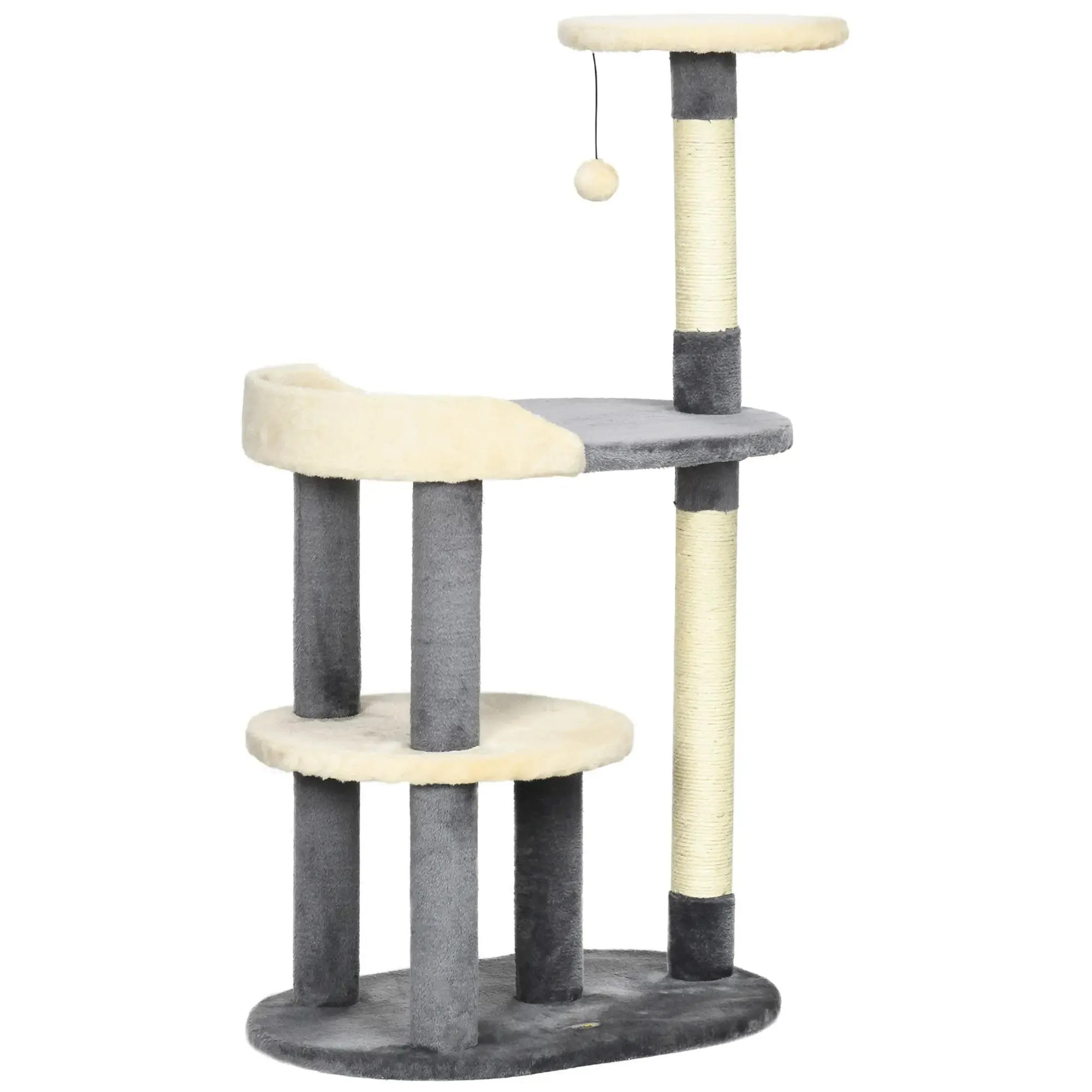 3-Tier Cat Tree with Sisal Posts and Height 105cm, Grey