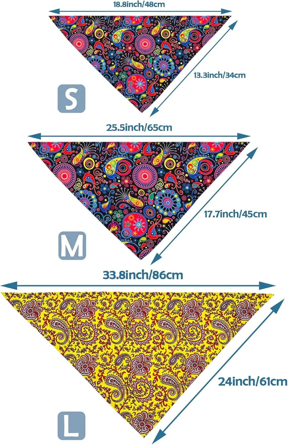 30 Pcs Paisley Bandanas for Dog Cats Polyester Print One Side Bandana Bulk for Small Middle Dogs Breed Reversible Triangle Bandana Girl Boy Grooming M