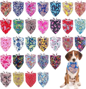 30 Pcs Paisley Bandanas for Dog Cats Polyester Print One Side Bandana Bulk for Small Middle Dogs Breed Reversible Triangle Bandana Girl Boy Grooming M
