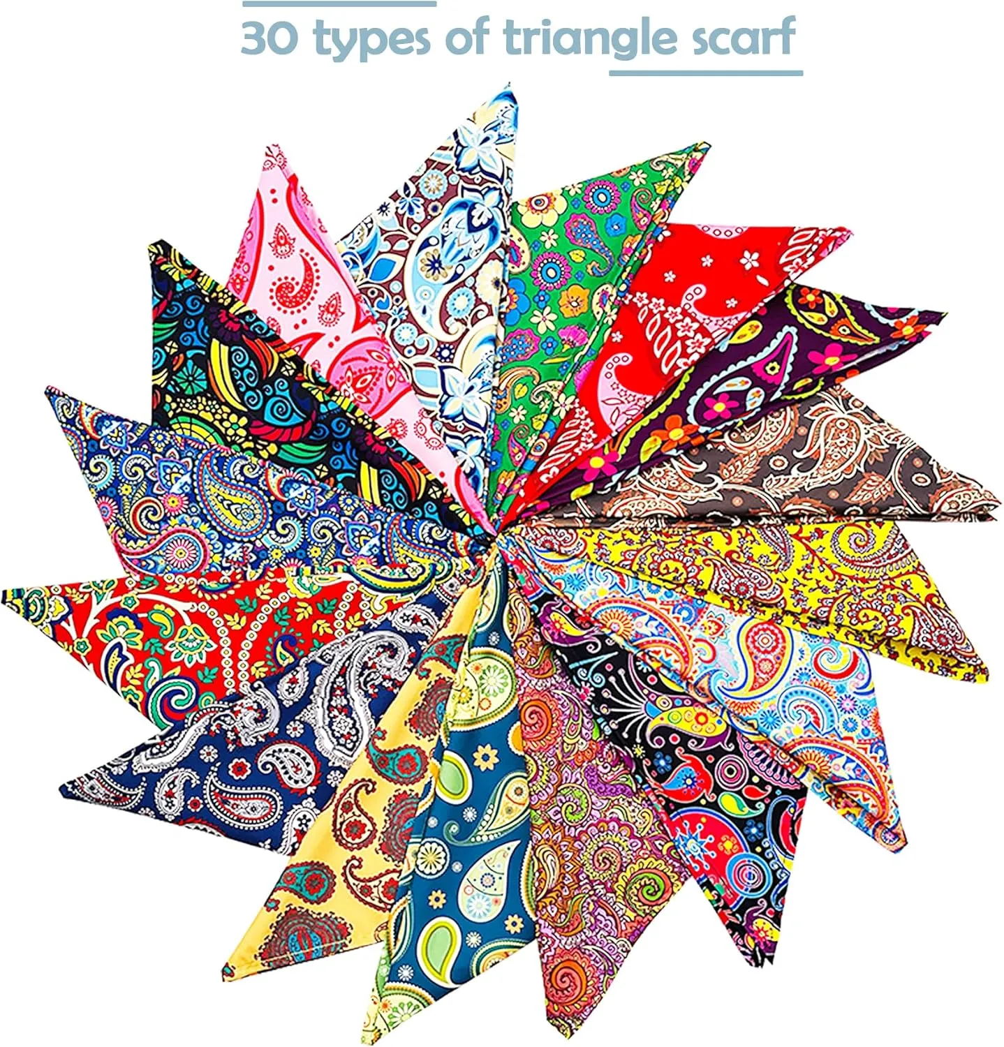 30 Pcs Paisley Bandanas for Dog Cats Polyester Print One Side Bandana Bulk for Small Middle Dogs Breed Reversible Triangle Bandana Girl Boy Grooming M