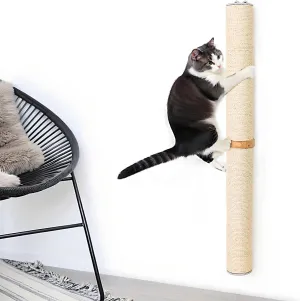 34'' Tall Sisal Rope Cat Scratching Post, Wall Mount 2 Ties Cat Pole - Vertical Cat Wall Scratcher, Cat Wall Furniture