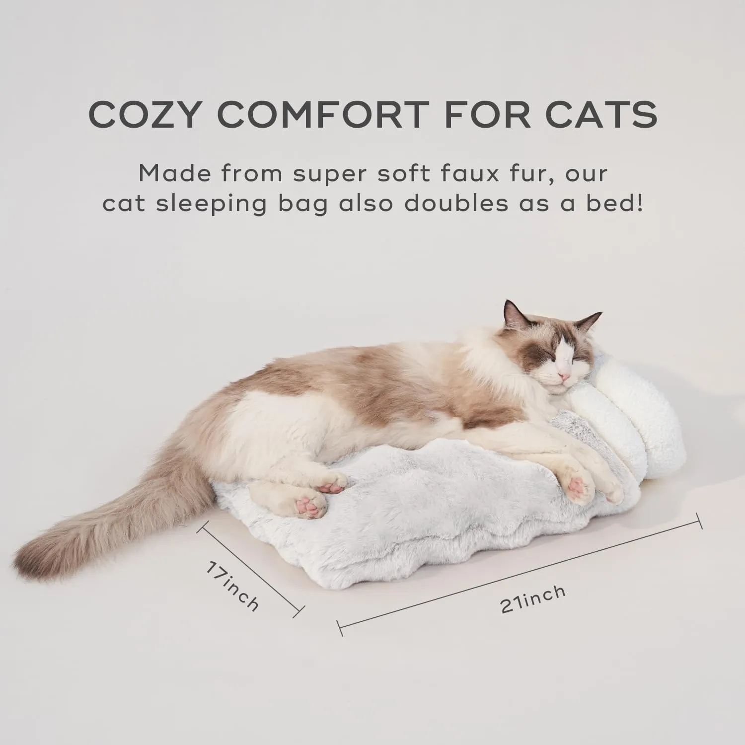 4 in 1 Cat Sleeping Bag Plush Self Warming Cat Bed Snuggle Bag Blanket Mat Cave (Small Cats Up to 15 lbs) White 21  17 Inch