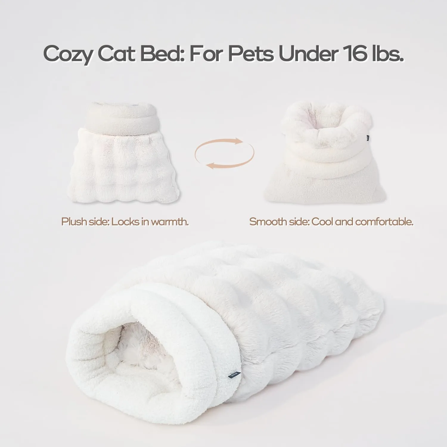 4 in 1 Cat Sleeping Bag Plush Self Warming Cat Bed Snuggle Bag Blanket Mat Cave (Small Cats Up to 15 lbs) White 21  17 Inch