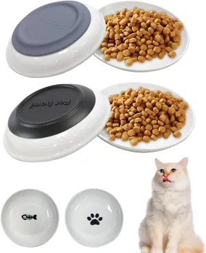 4 Pack Anti Whisker Fatigue Cat Bowl Ceramic,6 inch Wide Cat Bowls Whisker Friendly,Kitten Plate Set for Wet Food,Non Slip Shallow Pet Food Dish for Reptiles,Bugs