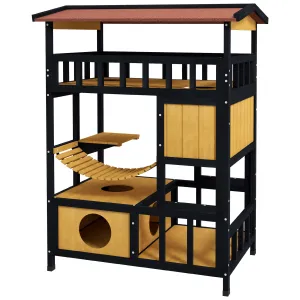 4-Tier Wooden Outdoor Cat House, 116H cm - Grey