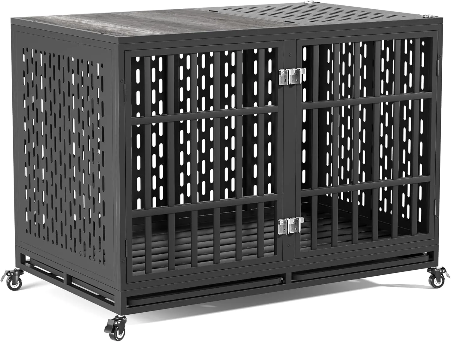 48inch Heavy Duty Dog Crate Compatible with Optional Divider, Extra Large Kennel for High Anxiety Dogs, Indestructible Pet Cage Indoor, Double Dog Crate for 2 Small Dogs
