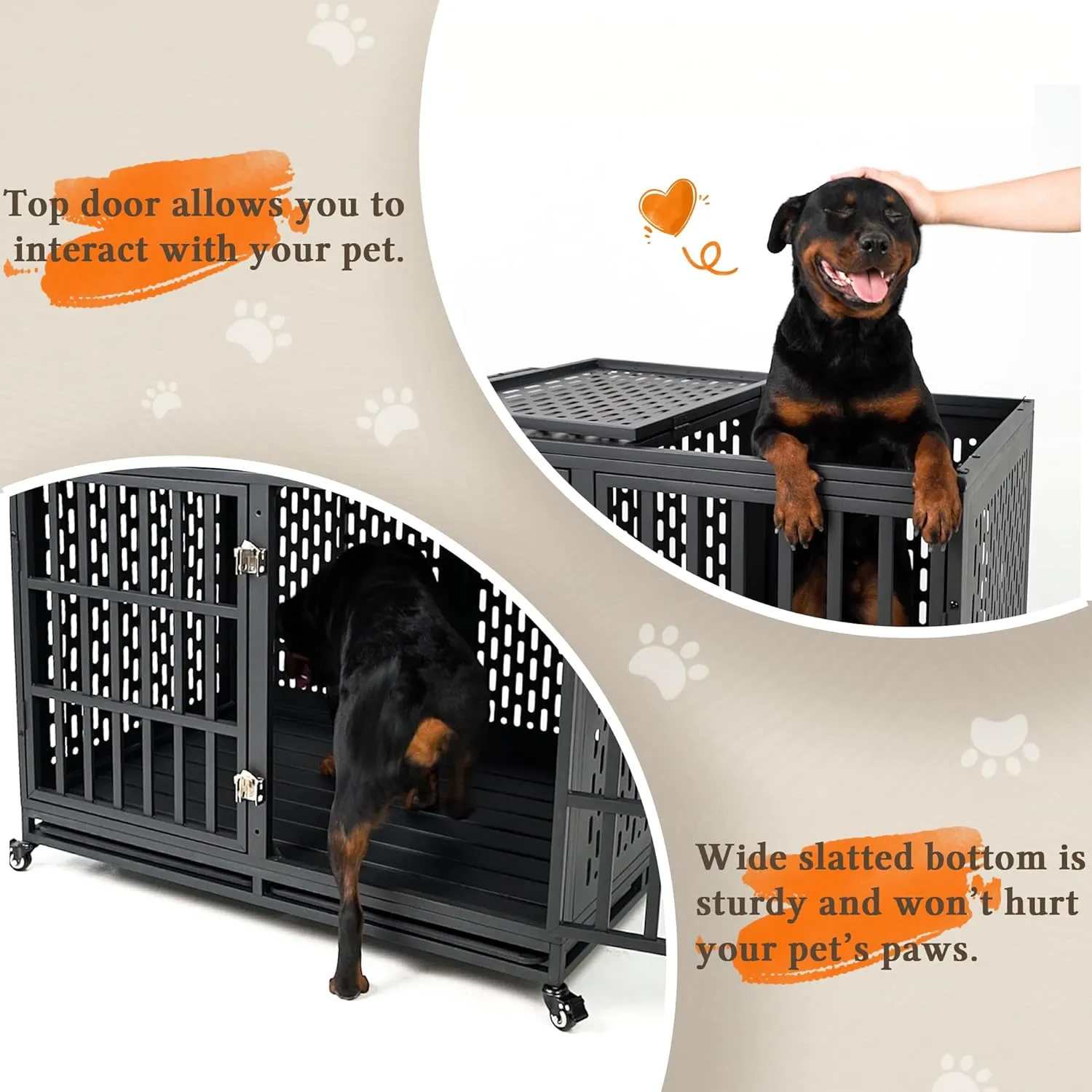 48inch Heavy Duty Dog Crate Compatible with Optional Divider, Extra Large Kennel for High Anxiety Dogs, Indestructible Pet Cage Indoor, Double Dog Crate for 2 Small Dogs