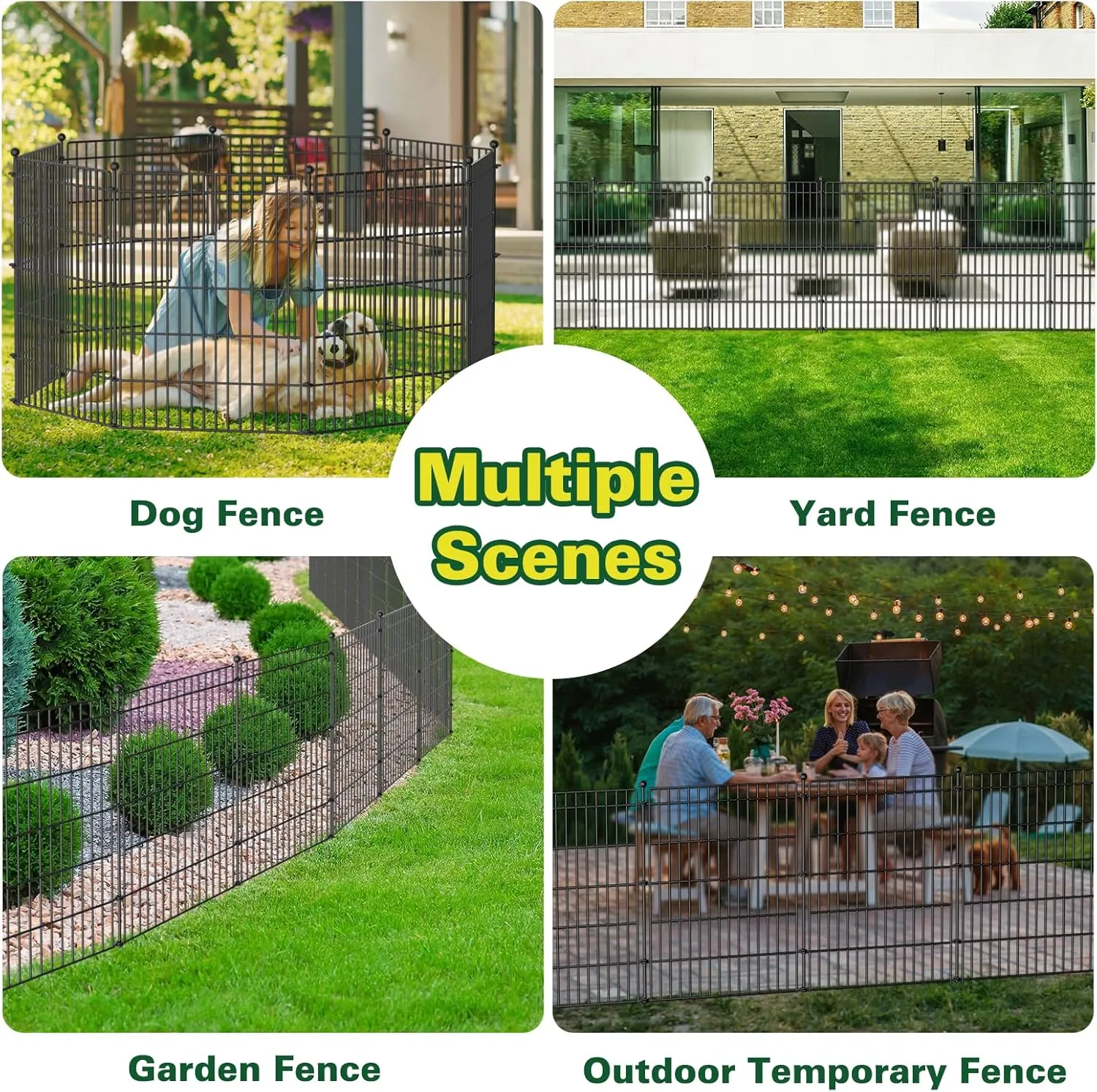 5 Panels No Dig Garden Fence with Gate, 34in(H)  11.25ft(L) Decorative Metal Outdoor Dog Fence, Rustproof Pet Fencing for Yard, Patio, Flower Bed -Temporary Fencing| Easy to Install
