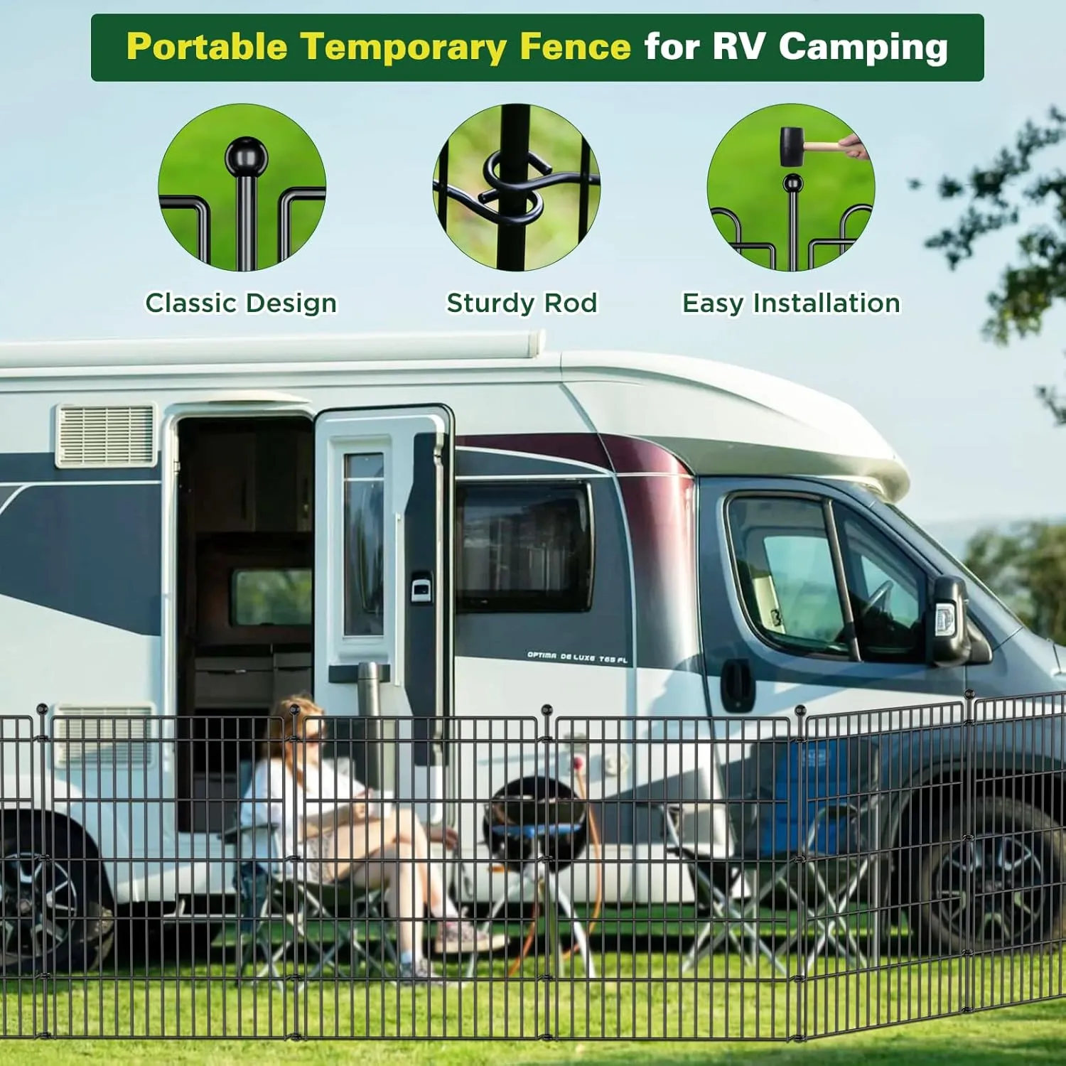 5 Panels No Dig Garden Fence with Gate, 34in(H)  11.25ft(L) Decorative Metal Outdoor Dog Fence, Rustproof Pet Fencing for Yard, Patio, Flower Bed -Temporary Fencing| Easy to Install