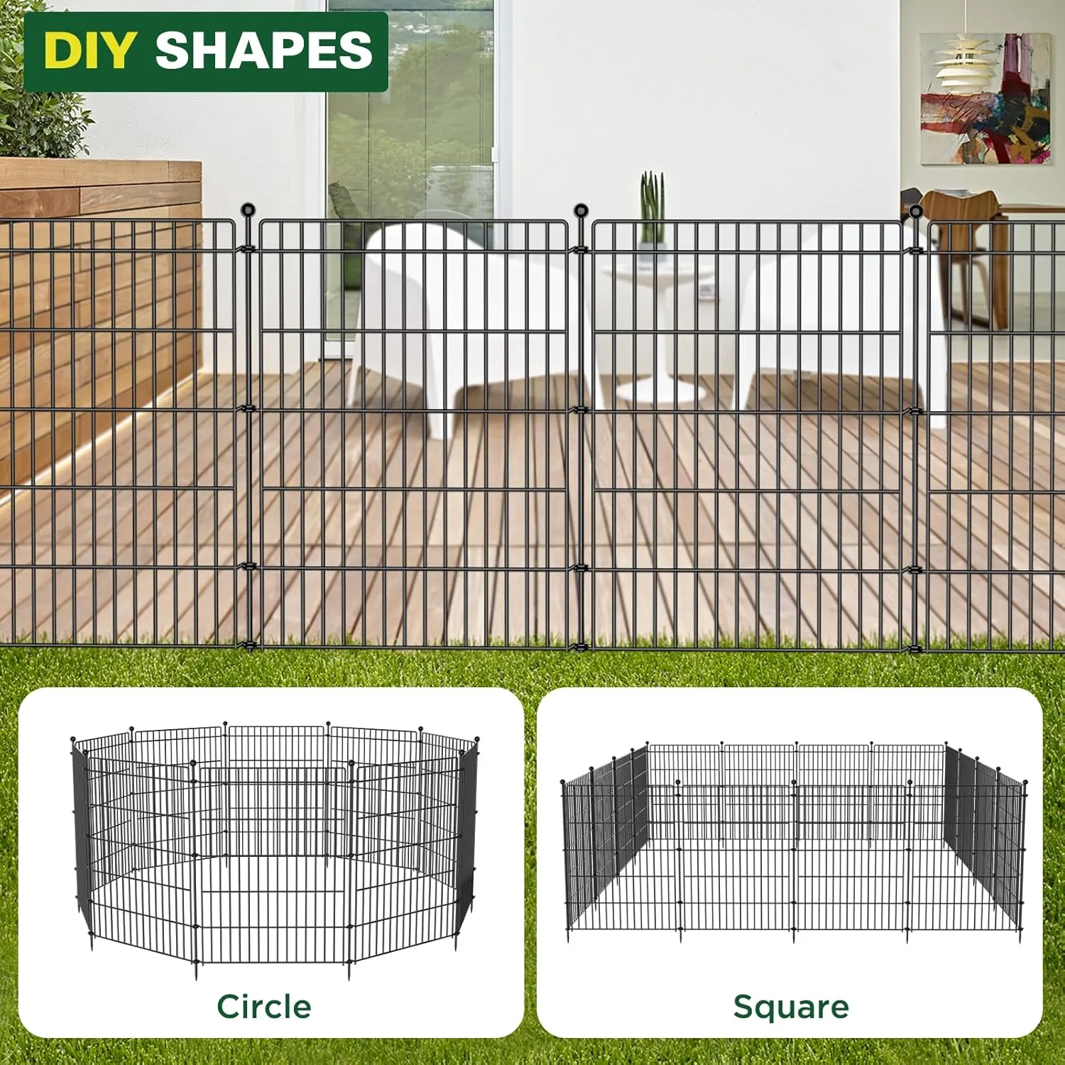 5 Panels No Dig Garden Fence with Gate, 34in(H)  11.25ft(L) Decorative Metal Outdoor Dog Fence, Rustproof Pet Fencing for Yard, Patio, Flower Bed -Temporary Fencing| Easy to Install