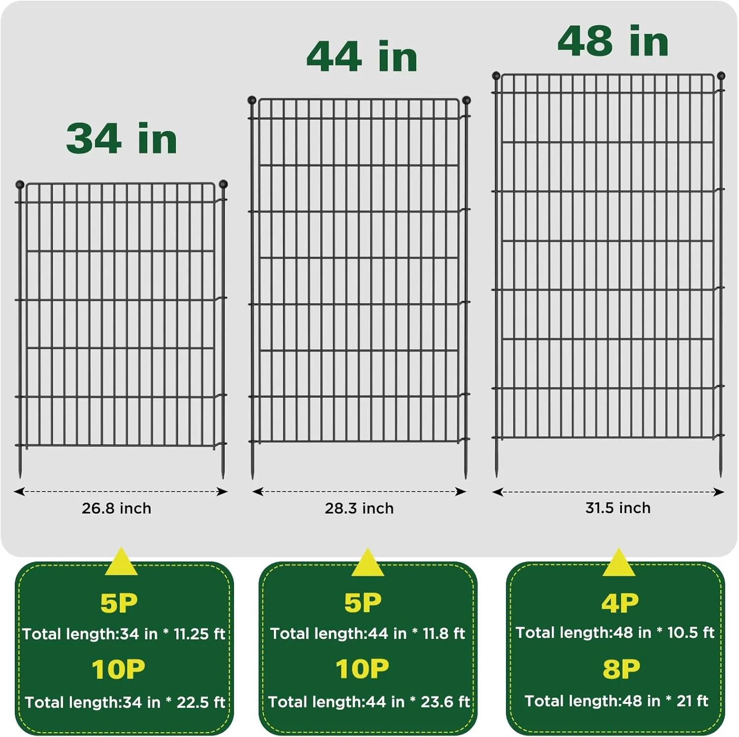 5 Panels No Dig Garden Fence with Gate, 34in(H)  11.25ft(L) Decorative Metal Outdoor Dog Fence, Rustproof Pet Fencing for Yard, Patio, Flower Bed -Temporary Fencing| Easy to Install