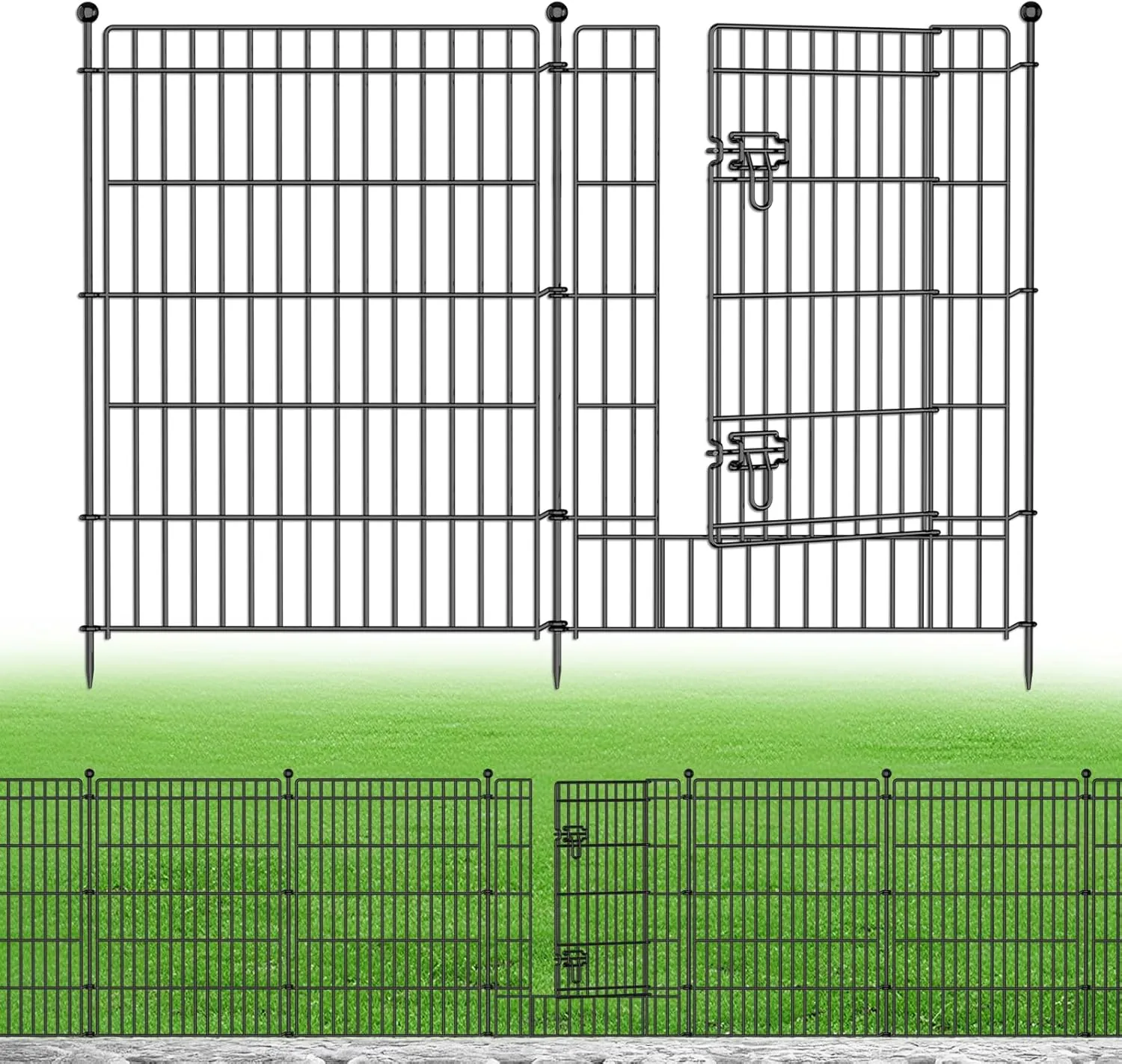 5 Panels No Dig Garden Fence with Gate, 34in(H)  11.25ft(L) Decorative Metal Outdoor Dog Fence, Rustproof Pet Fencing for Yard, Patio, Flower Bed -Temporary Fencing| Easy to Install
