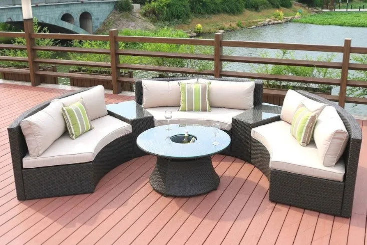 6 Piece Black Half Moon Outdoor Sectional Set with Ice Bucket By Homeroots