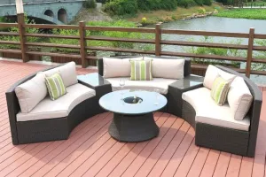 6 Piece Black Half Moon Outdoor Sectional Set with Ice Bucket By Homeroots