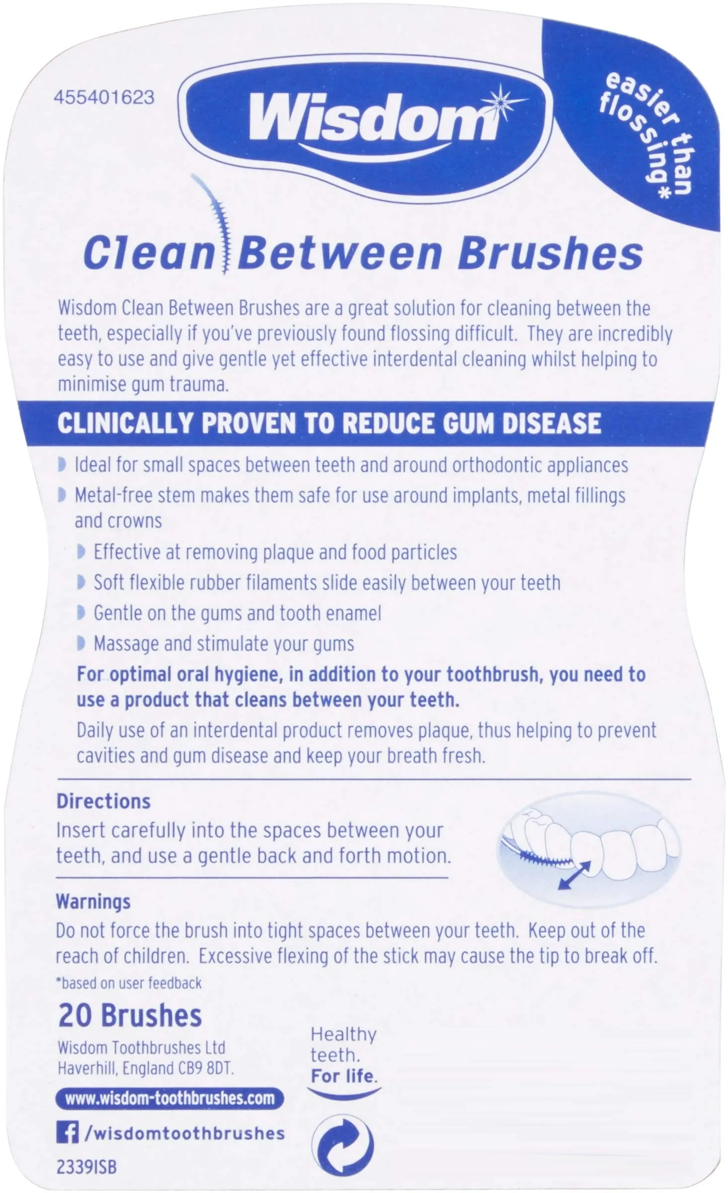 6x Wisdom Clean Between Interdental Brushes - Pack of 20 – Size Fine Blue (Tot. 120 pcs) 1