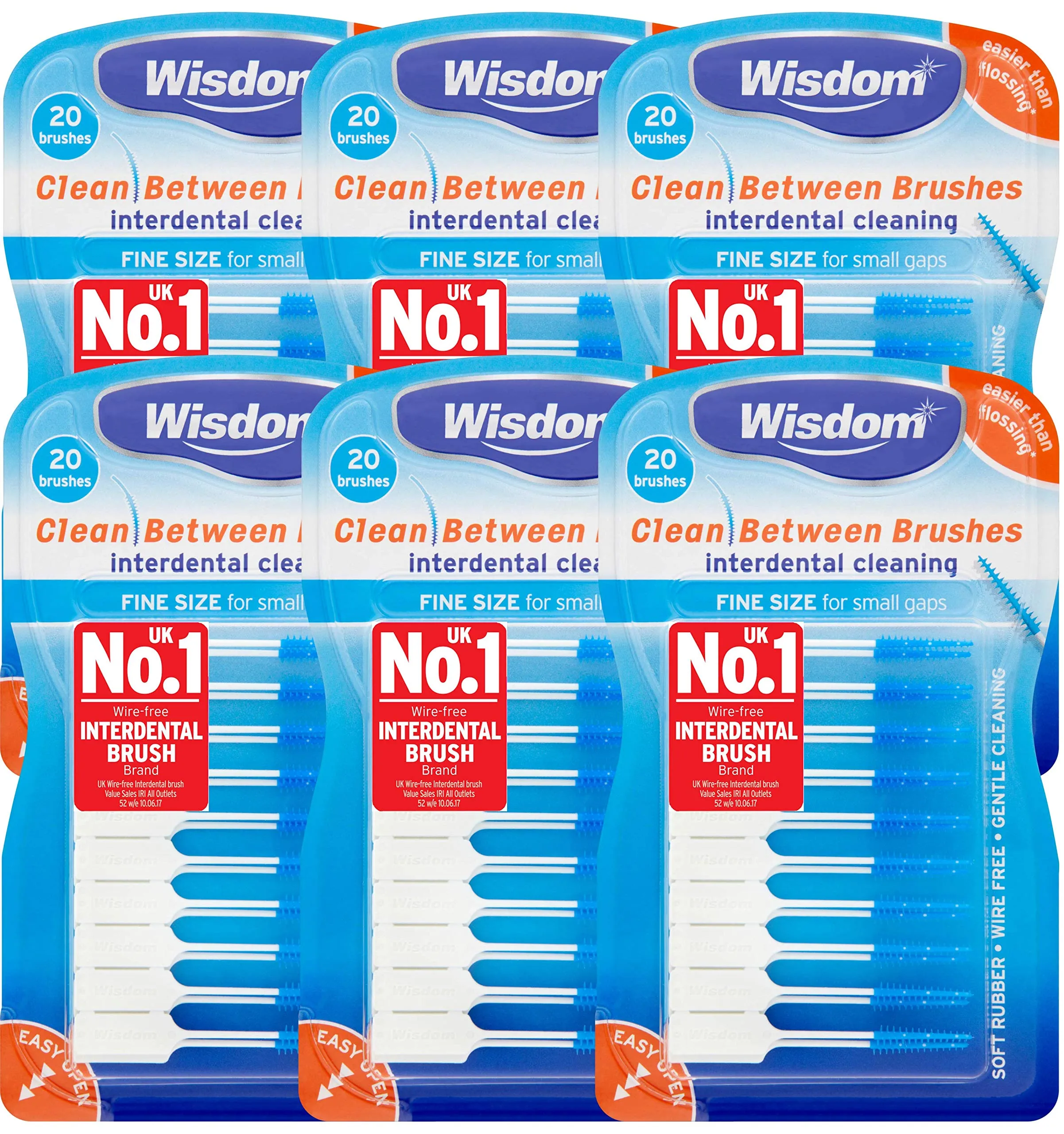 6x Wisdom Clean Between Interdental Brushes - Pack of 20 – Size Fine Blue (Tot. 120 pcs) 1
