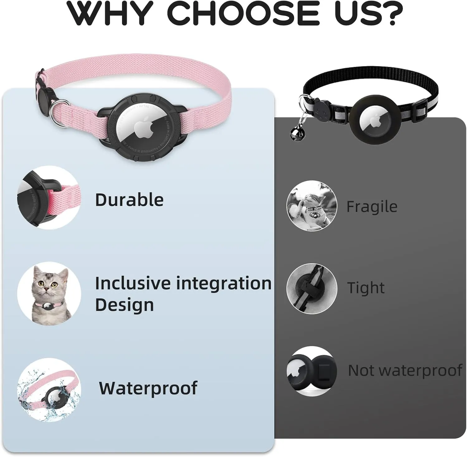 AirTag Cat Collar, Sucegi Stretchy Kitten Collar with Apple Air Tag Holder and Bell, Breakaway Design Ultra Elastic GPS Tracking Cat Collars for Cats and Puppies, (7.5-12.5 Inch), Pink