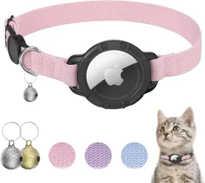 AirTag Cat Collar, Sucegi Stretchy Kitten Collar with Apple Air Tag Holder and Bell, Breakaway Design Ultra Elastic GPS Tracking Cat Collars for Cats and Puppies, (7.5-12.5 Inch), Pink