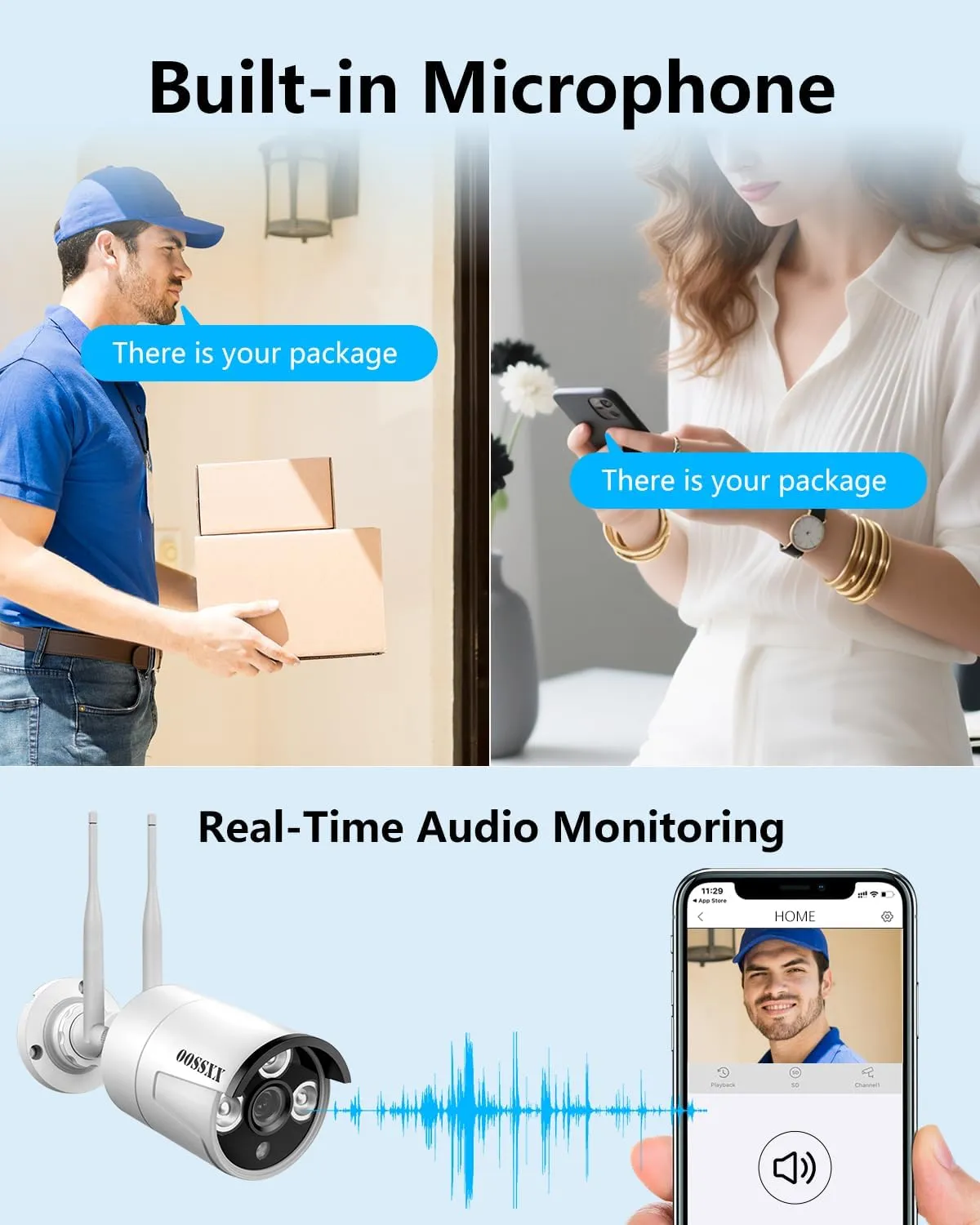 All-in-One Monitor & 2-Antennas Enchance Outdoor Security Camera System Wireless with Monitor WiFi Home Surveillance System 3.0MP Video Surveillance DVR Kit