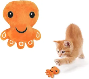 Andiker Cat Catnip Toys, Cat Interactive Toys for Indoor Cats, Soft Plush Cat Chew Toys with Crinkle Paper for Relieve Stress, Reduce Boredom, Teething (Orange)