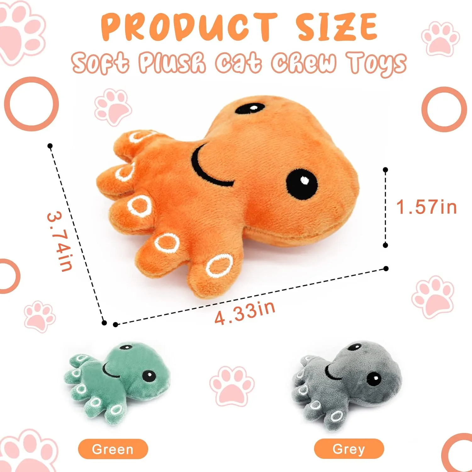 Andiker Cat Catnip Toys, Cat Interactive Toys for Indoor Cats, Soft Plush Cat Chew Toys with Crinkle Paper for Relieve Stress, Reduce Boredom, Teething (Orange)