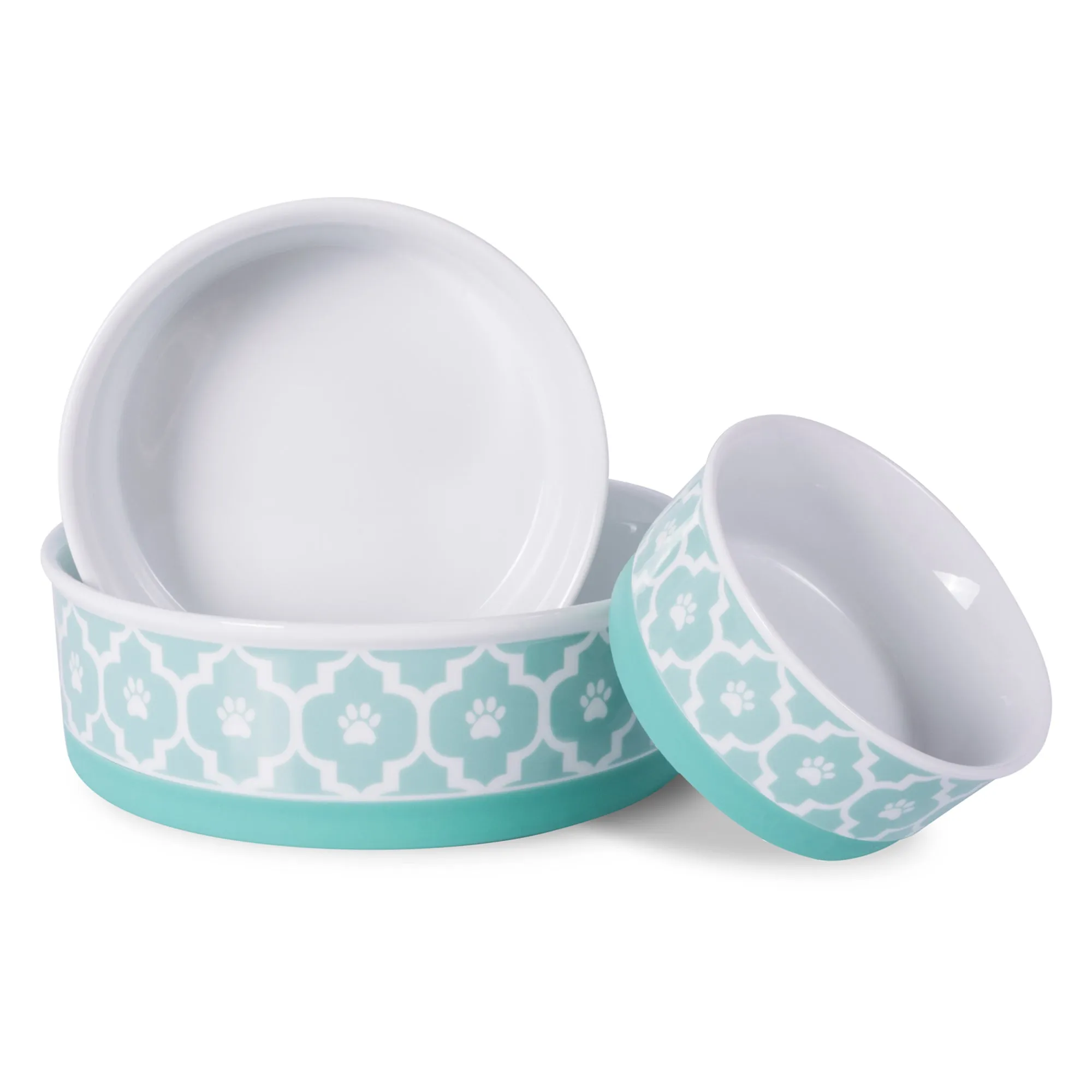 Aqua Lattice Paw Print Single Pet Bowl, Medium, 1.5 C. Capacity