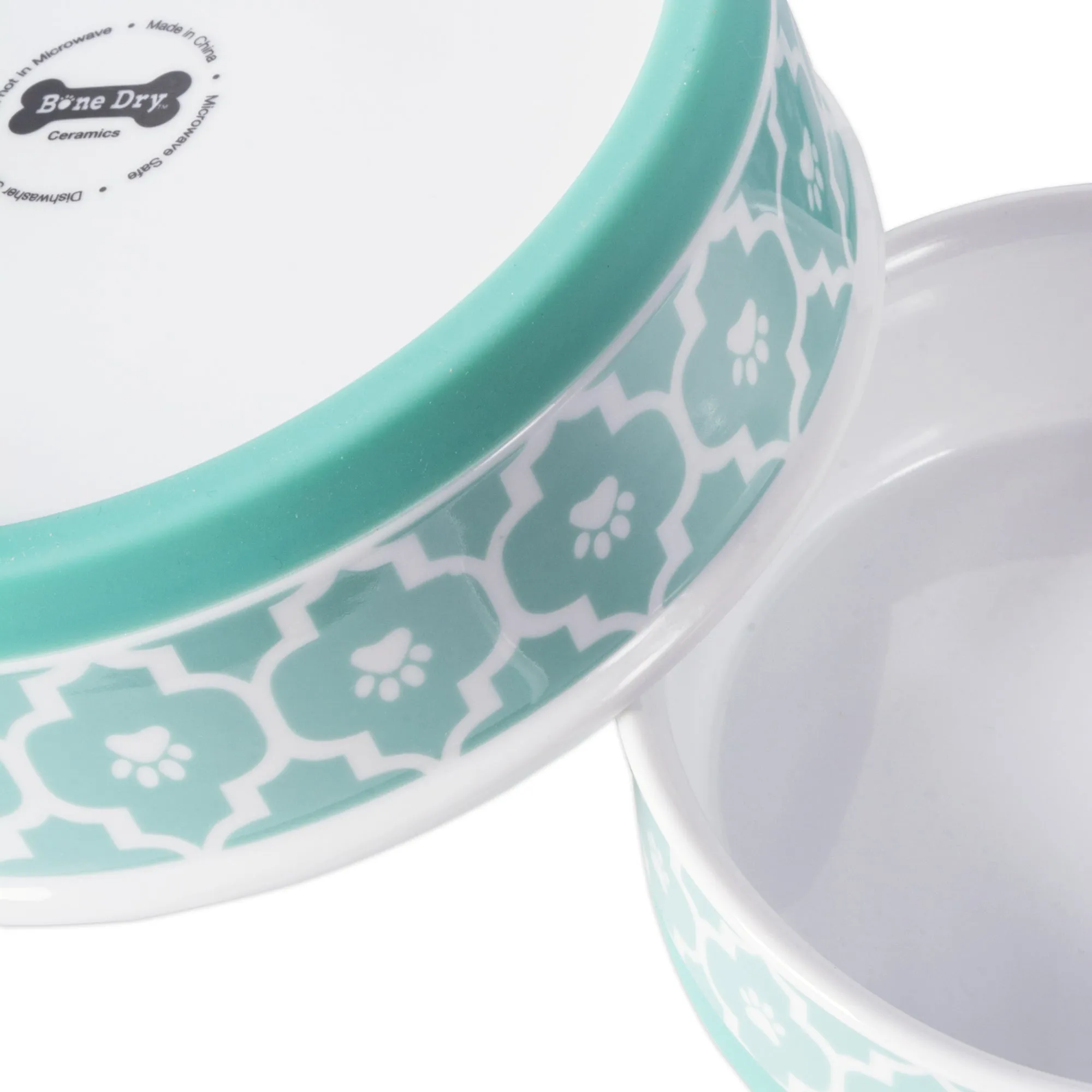 Aqua Lattice Paw Print Single Pet Bowl, Medium, 1.5 C. Capacity
