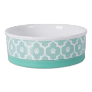Aqua Lattice Paw Print Single Pet Bowl, Medium, 1.5 C. Capacity