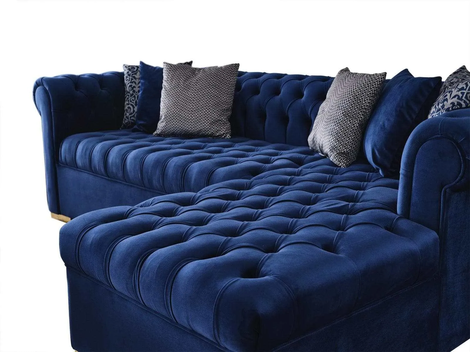 Audrey Blue Velvet RAF Chaise L Shape Sectional Sofa
