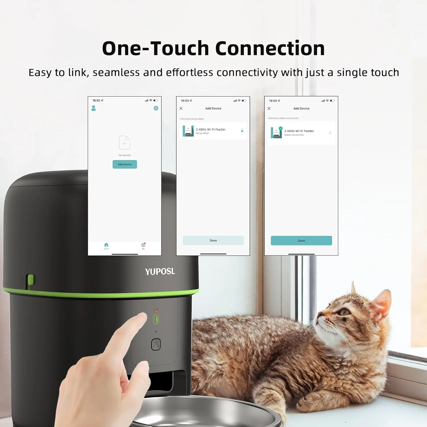 Automatic Cat Feeder, 2L Cat Food Dispenser, 5G/2.4G WiFi Cat Food Dispenser with APP Remote Feeding, Dual Power Supply, Programmable Portion Size, Auto Pet Feeder for Cats and Small Dogs