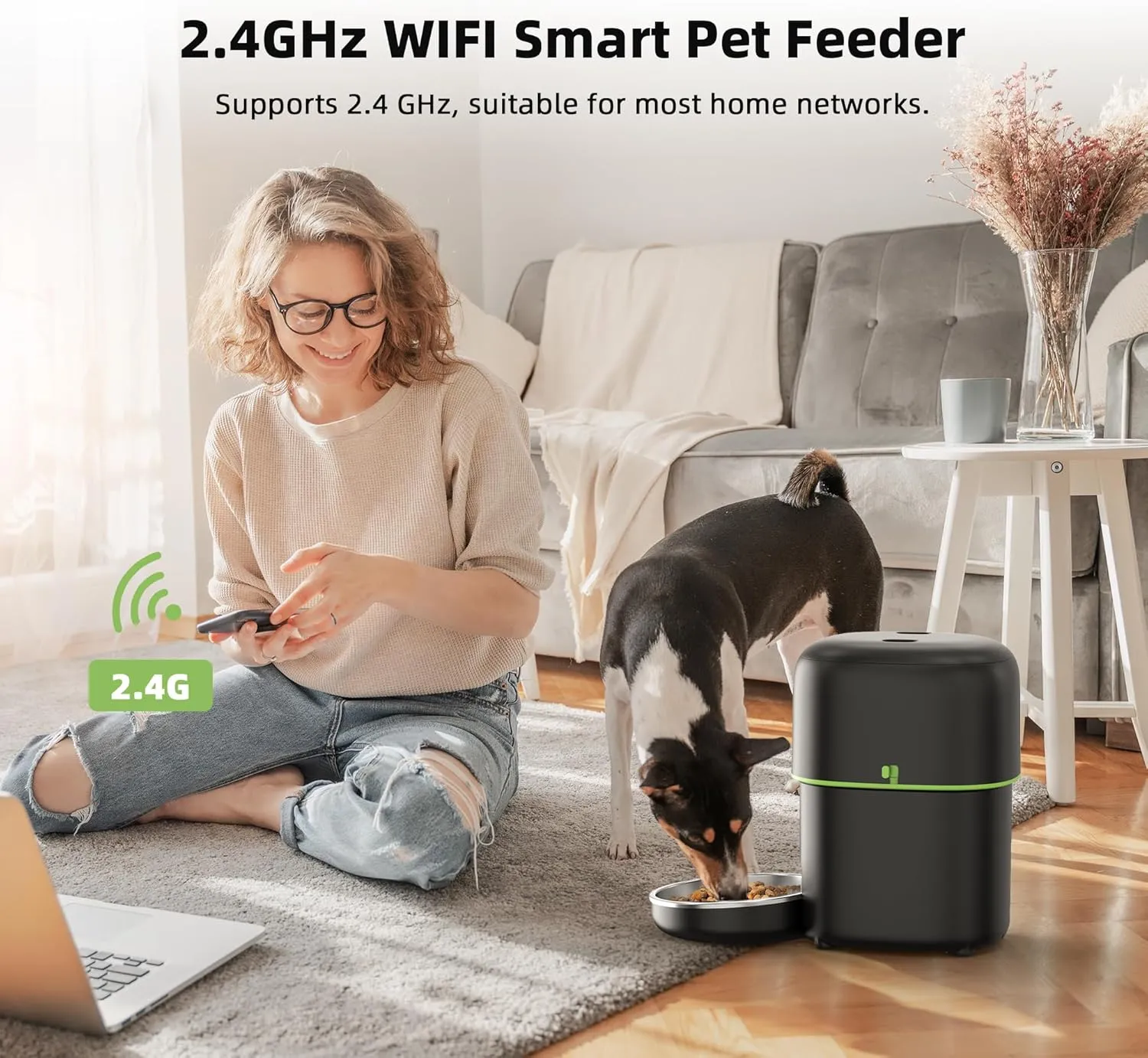 Automatic Cat Feeder, 2L Cat Food Dispenser, 5G/2.4G WiFi Cat Food Dispenser with APP Remote Feeding, Dual Power Supply, Programmable Portion Size, Auto Pet Feeder for Cats and Small Dogs