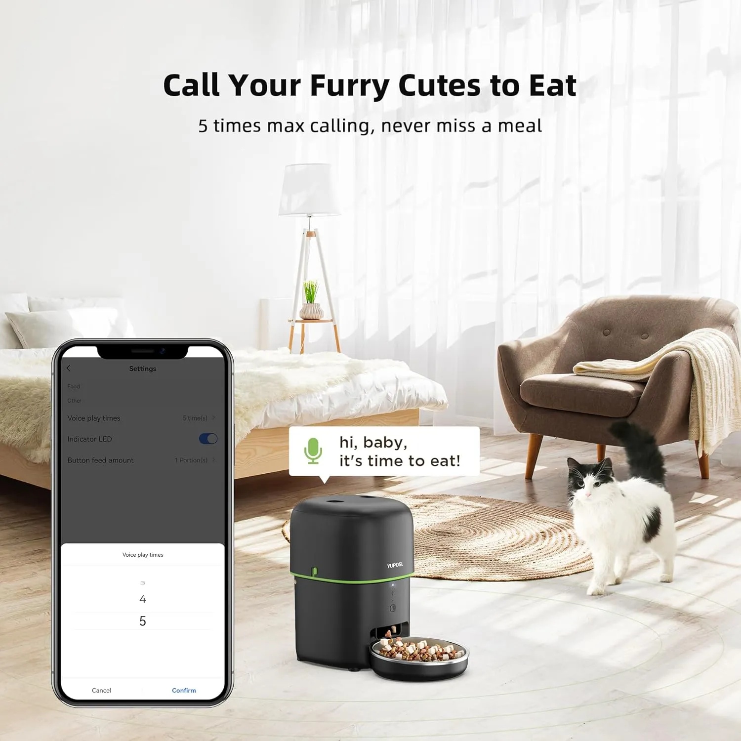 Automatic Cat Feeder, 2L Cat Food Dispenser, 5G/2.4G WiFi Cat Food Dispenser with APP Remote Feeding, Dual Power Supply, Programmable Portion Size, Auto Pet Feeder for Cats and Small Dogs