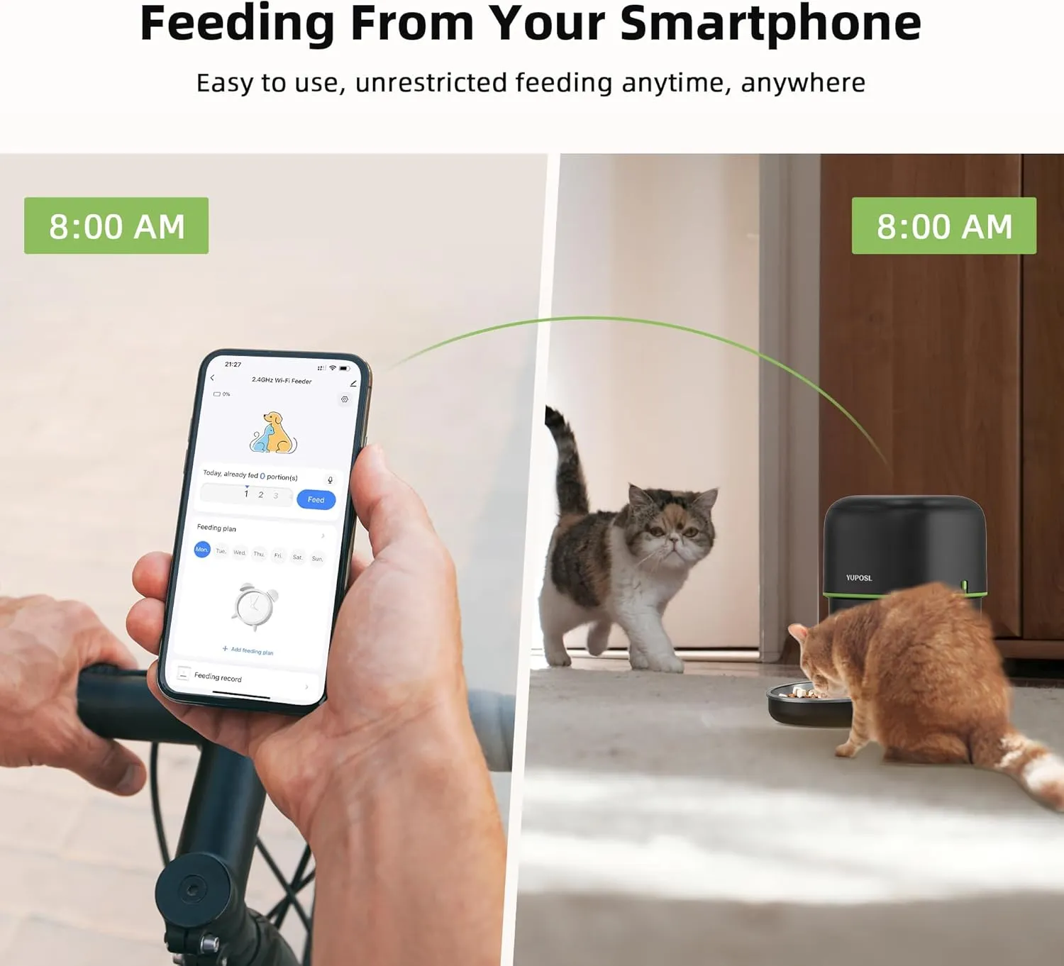Automatic Cat Feeder, 2L Cat Food Dispenser, 5G/2.4G WiFi Cat Food Dispenser with APP Remote Feeding, Dual Power Supply, Programmable Portion Size, Auto Pet Feeder for Cats and Small Dogs