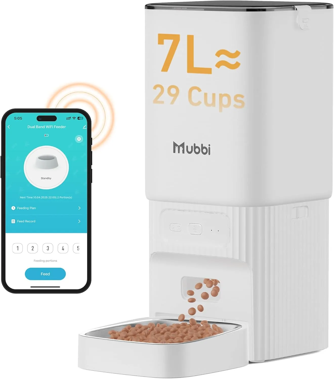 Automatic Cat Feeder, 5G WiFi Automatic Dog Feeder with 7L Large Capacity, Cat Food Dispenser for Cats and Dogs, App Remote Feeding, Stainless Steel Bowl, Dual Power Supply, Ideal for Dry Food