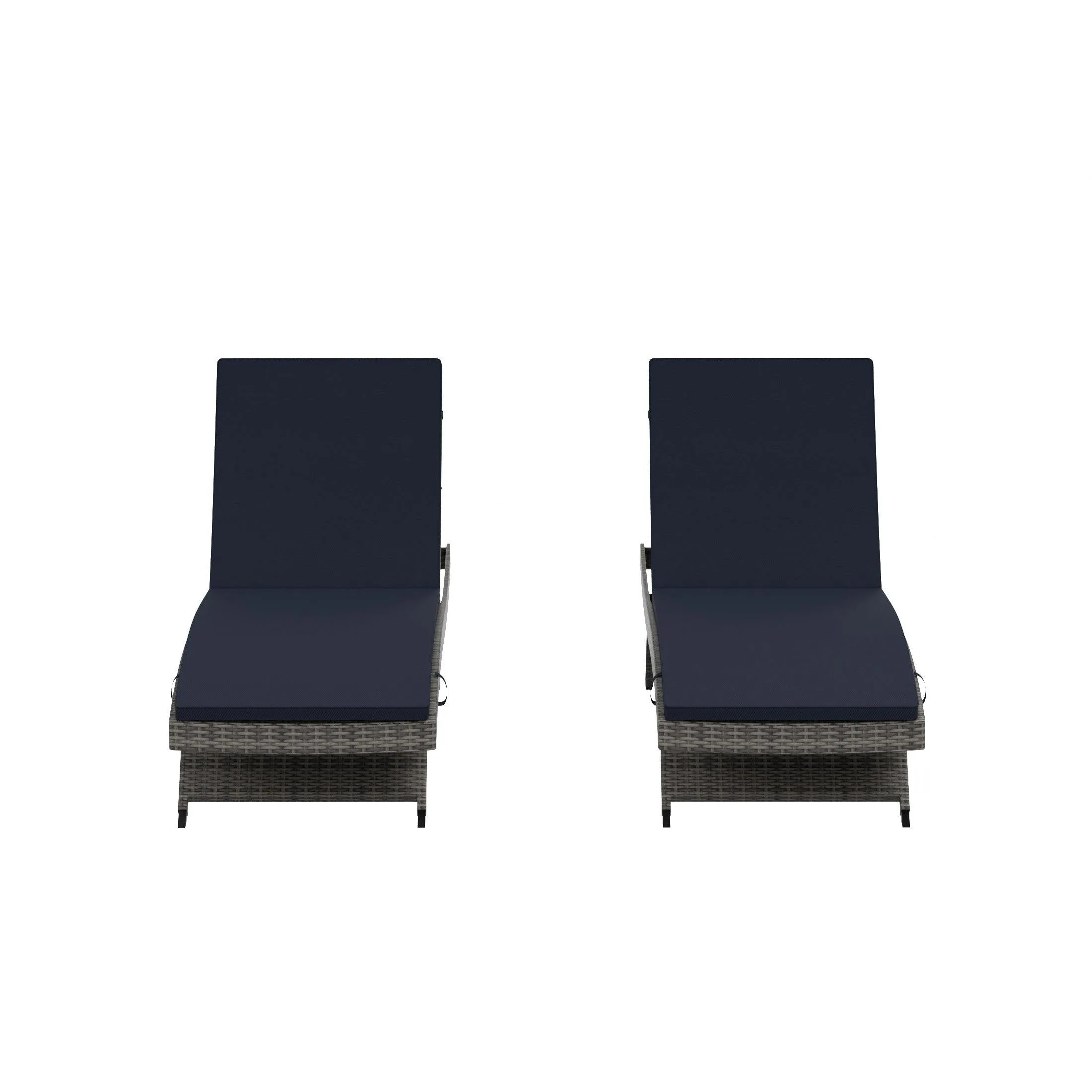 Bahama Gray Rattan Wicker Outdoor Chaise Lounges with Cushion Included (Set of 2)