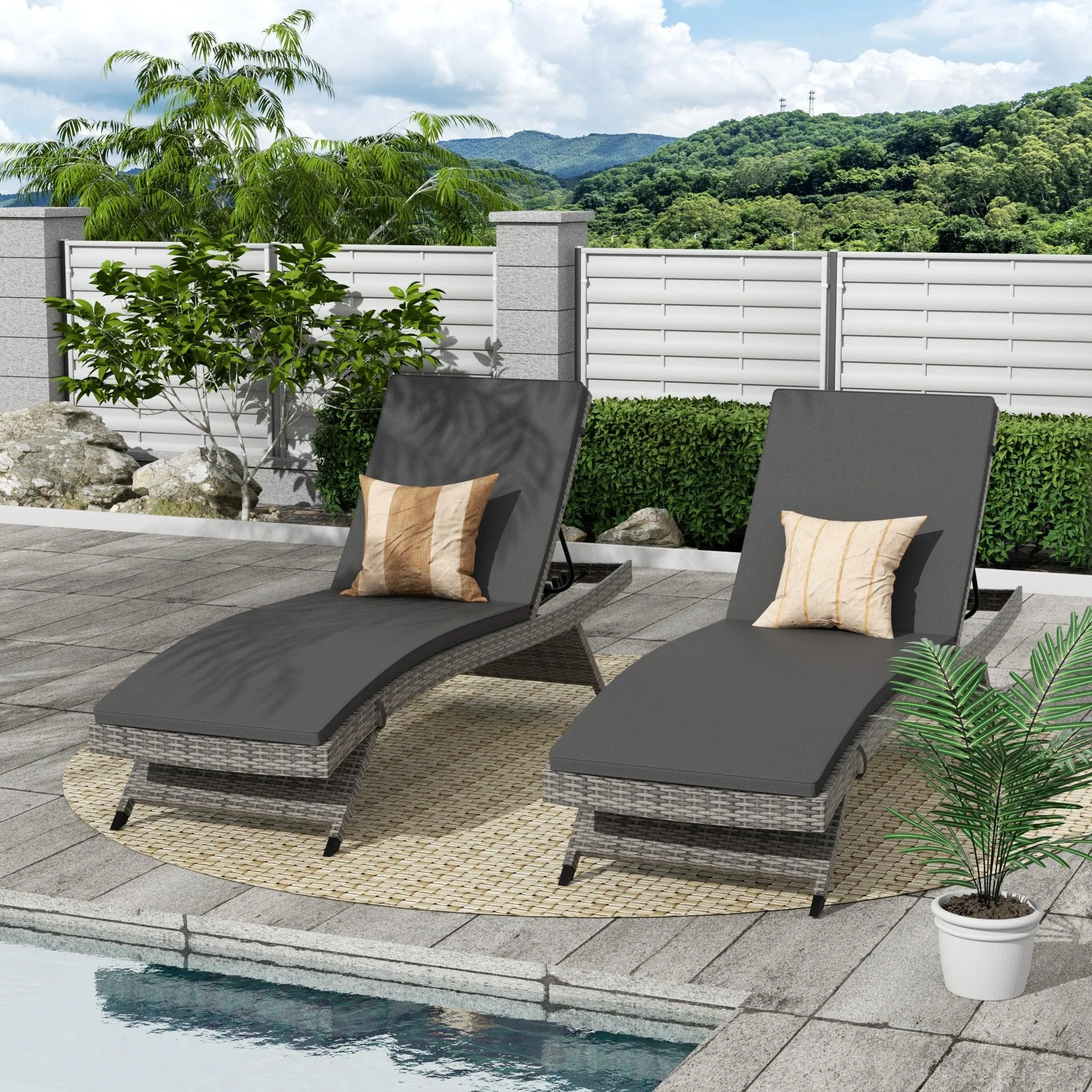 Bahama Gray Rattan Wicker Outdoor Chaise Lounges with Cushion Included (Set of 2)