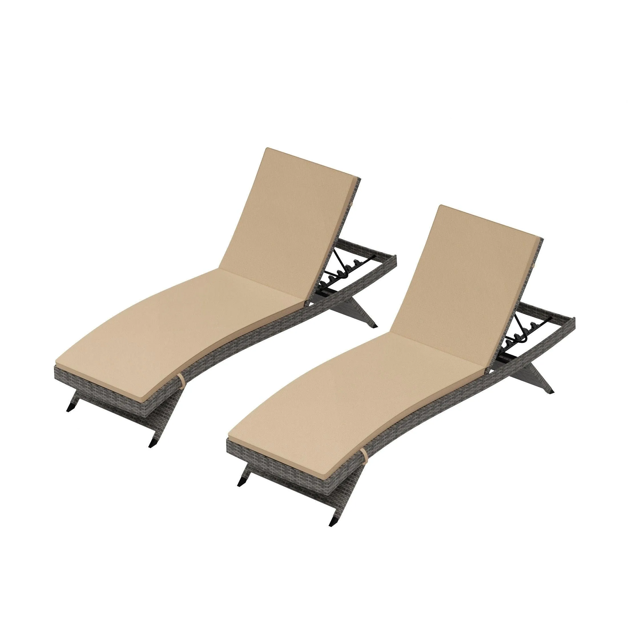 Bahama Gray Rattan Wicker Outdoor Chaise Lounges with Cushion Included (Set of 2)