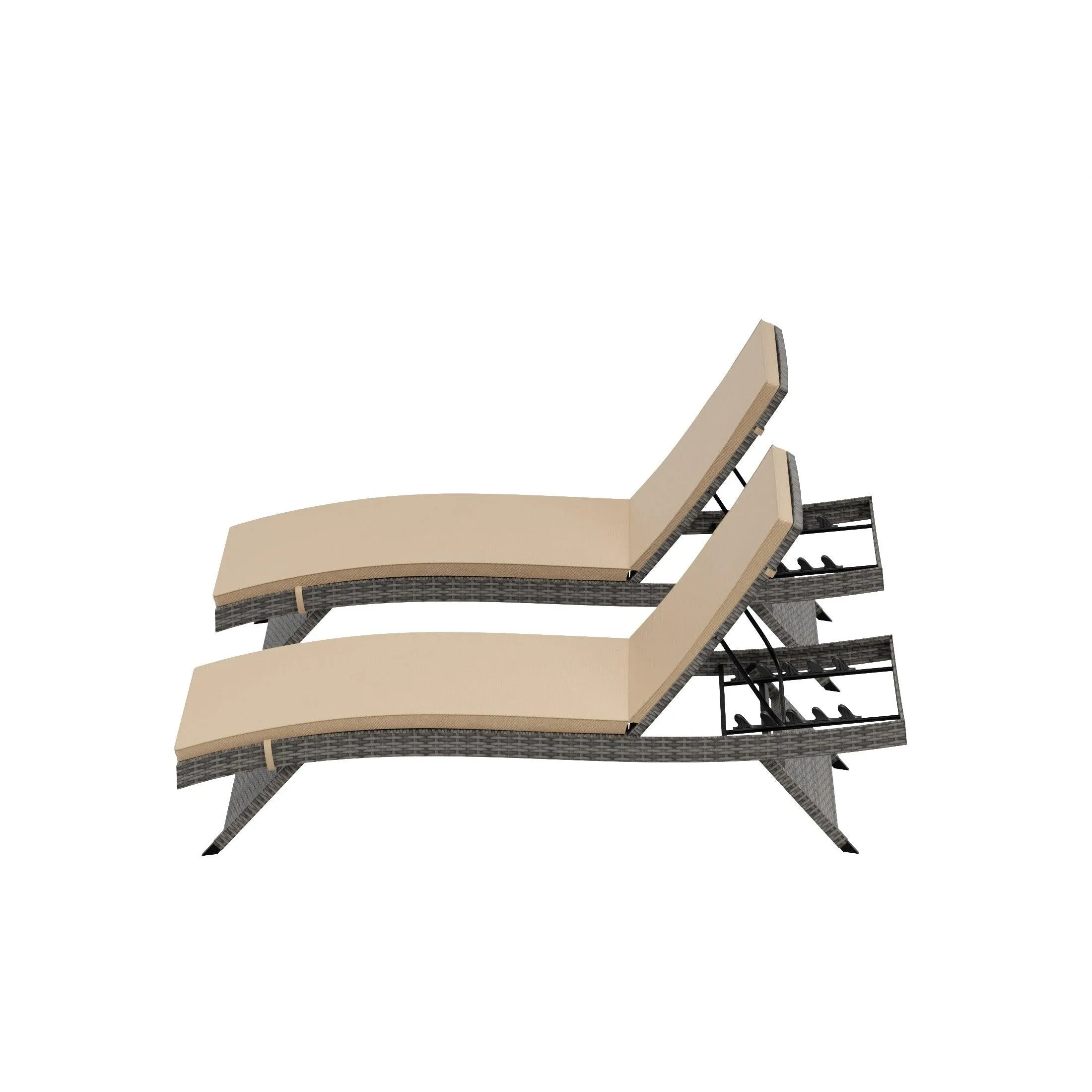 Bahama Gray Rattan Wicker Outdoor Chaise Lounges with Cushion Included (Set of 2)